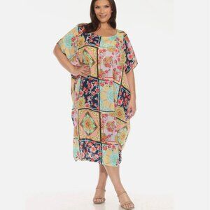 Johnny Was Japer Cocoon Kaftan Dress Multicolor 3X Patchwork Resortwear Boho NWT